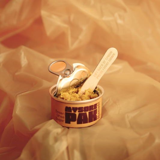 Mysore Pak in an easy open can